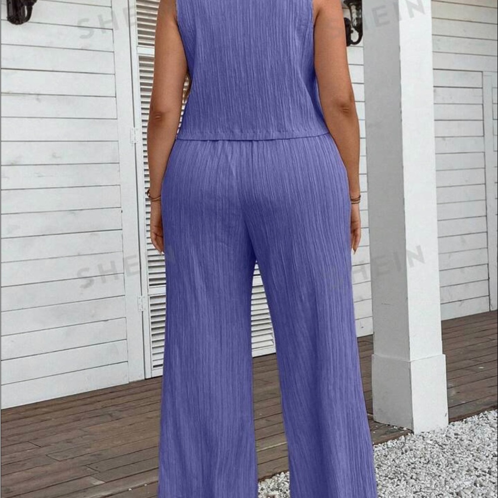 Purple Casual Cropped Tank Set - Picture 2 of 3